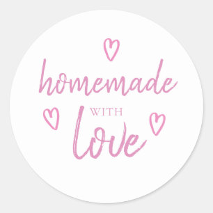 Cute Homemade With Love Fuchsia Pink White Classic Round Sticker