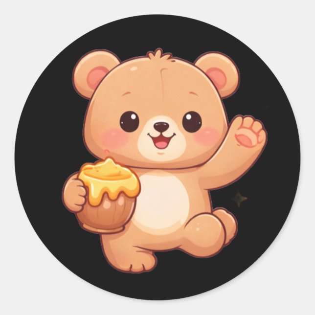 Cute Honey Bear Classic Round Sticker (Front)
