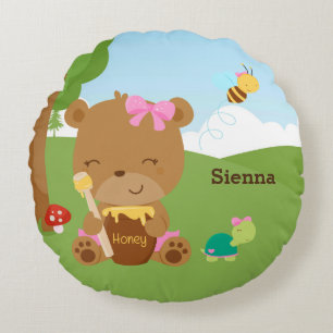 Cute honey bear round cushion