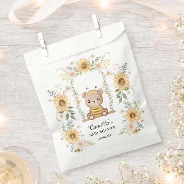 Cute Honey Bear With Sunflowers Favour Bags (Clipped)