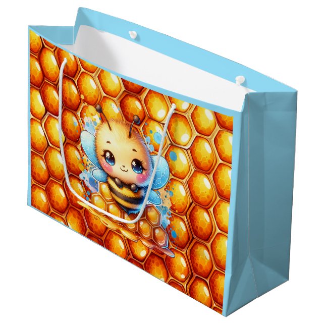 Cute Honey bee and Honeycomb Themed Baby Shower Large Gift Bag (Front Angled)