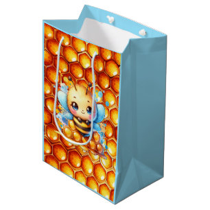 Cute Honey bee and Honeycomb Themed Baby Shower Medium Gift Bag