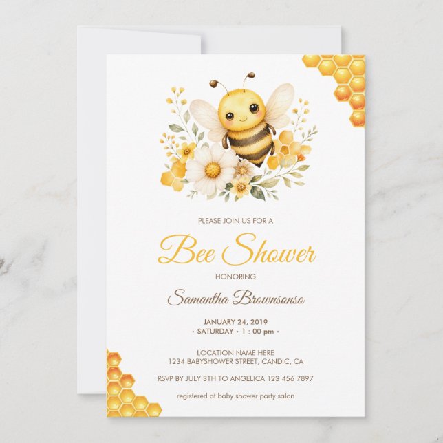 Cute Honey Bee Baby Shower Invitation (Front)