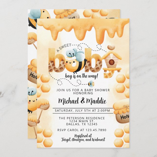 Cute Honey Bee Baby Shower Invitation Invite (Front/Back)