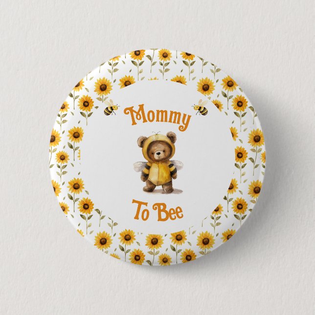 Cute Honey Bee Bear Ba-Bee Shower  6 Cm Round Badge (Front)