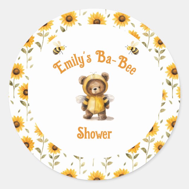 Cute Honey Bee Bear Ba-Bee Shower  Classic Round Sticker (Front)