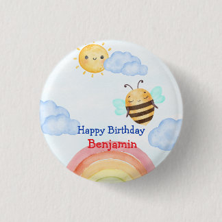 Cute honey bee Bee Birthday Party 3 Cm Round Badge