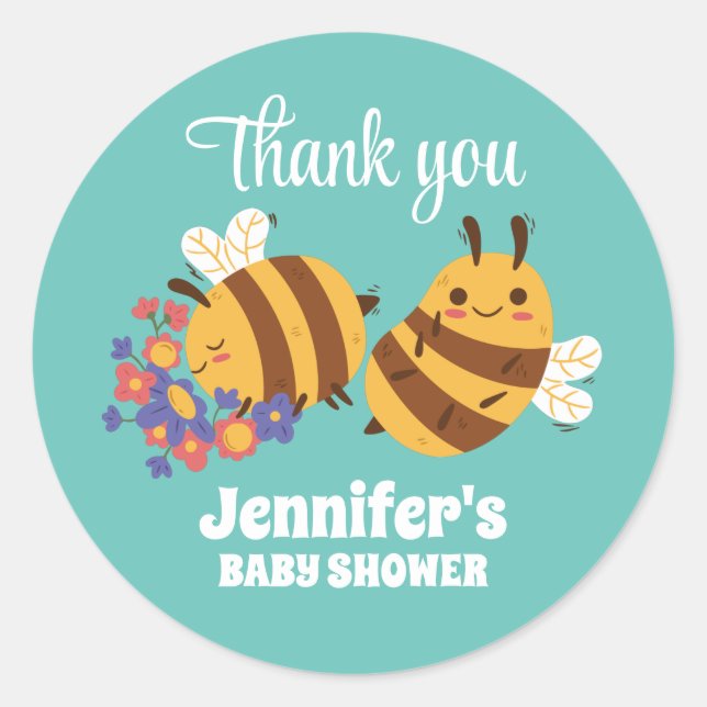 Cute Honey Bee Birthday Party Baby Shower Classic Round Sticker (Front)