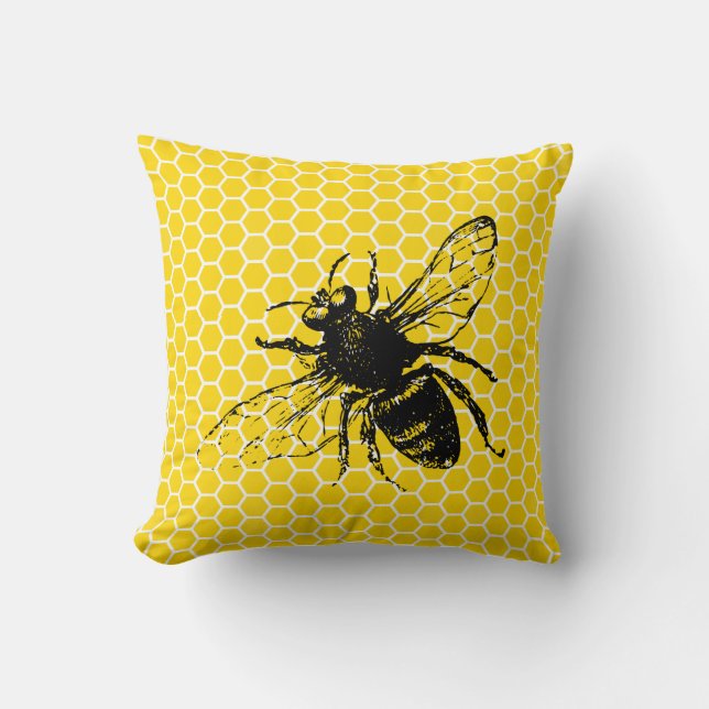 cute honey bee bumblebee yellow honeycomb cushion (Front)