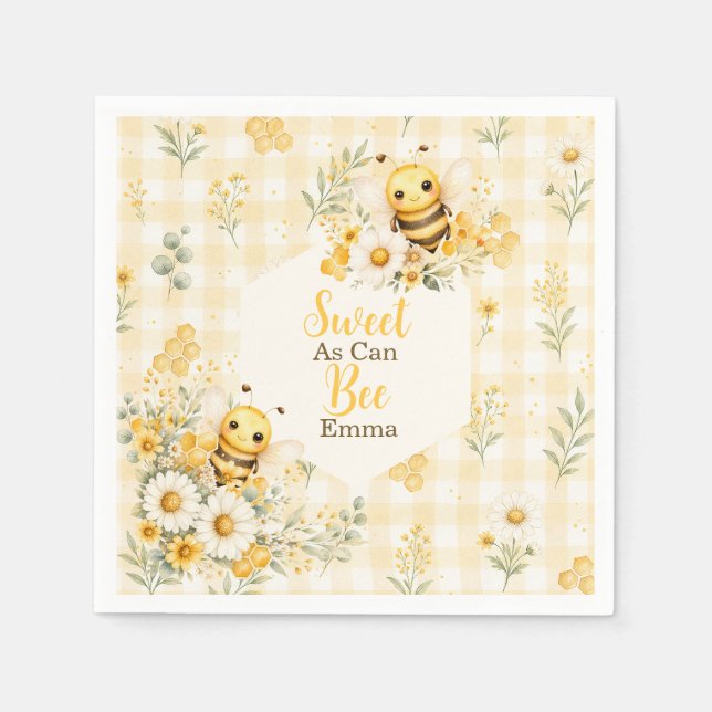 Cute Honey Bee Daisy Floral Gingham Napkin (Front)