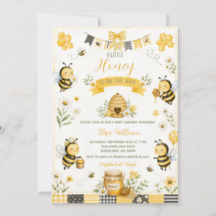 Cute Honey Bee Girl Baby Shower Daisy Floral Invitation