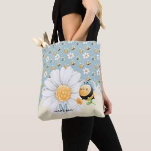 Cute Honey Bee Pattern With Name Tote Bag