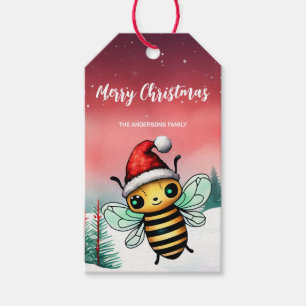  Cute honey bee Santa Christmas party Snow kids Gift Tags