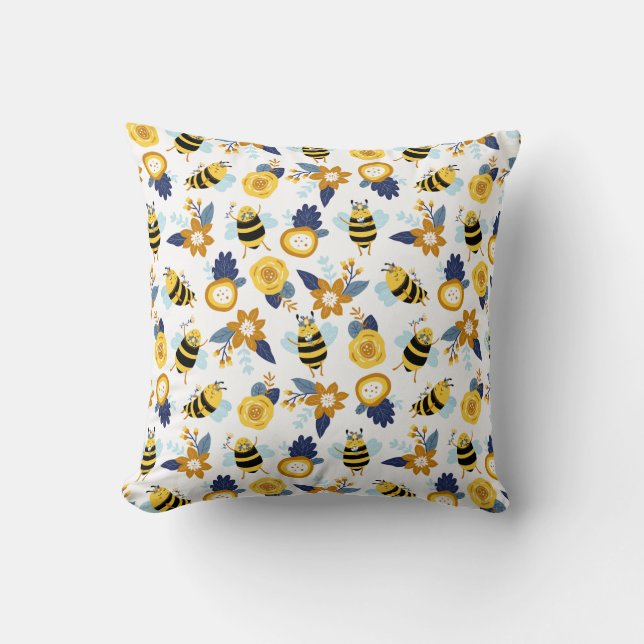 Cute Honey Bee Spring Summer Pattern Cushion (Front)