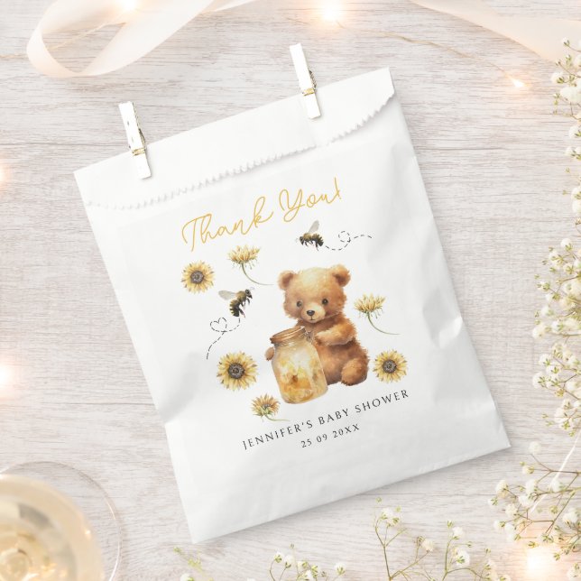 Cute Honey Bee Teddy Bear Floral Baby Shower Favour Bags (Clipped)