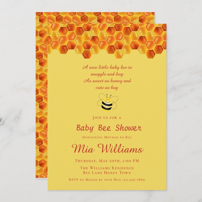 Cute Honey Bee Themed Baby Shower Invitation (Front/Back)