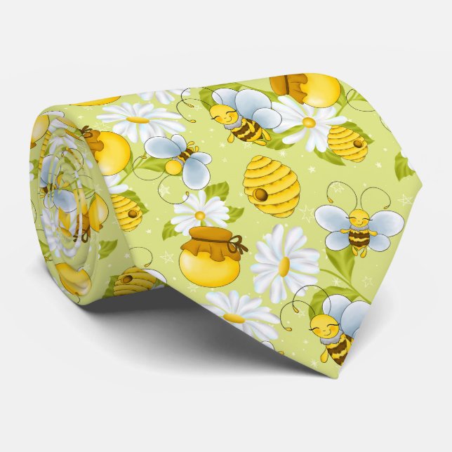 Cute honey bee tiled pattern tie (Rolled)