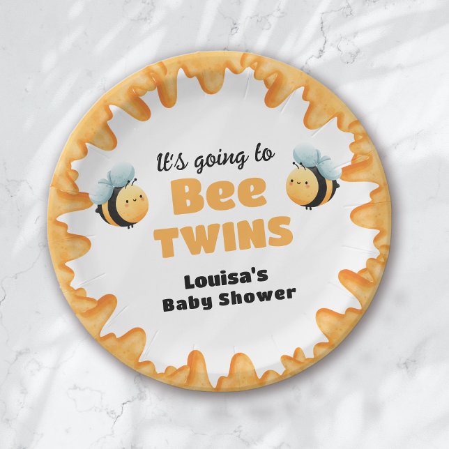 Cute Honey Bee Twin Baby Shower Paper Plate (Creator Uploaded)