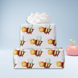 Cute Honey Bee with Blue Wings Patterned Wrapping Paper