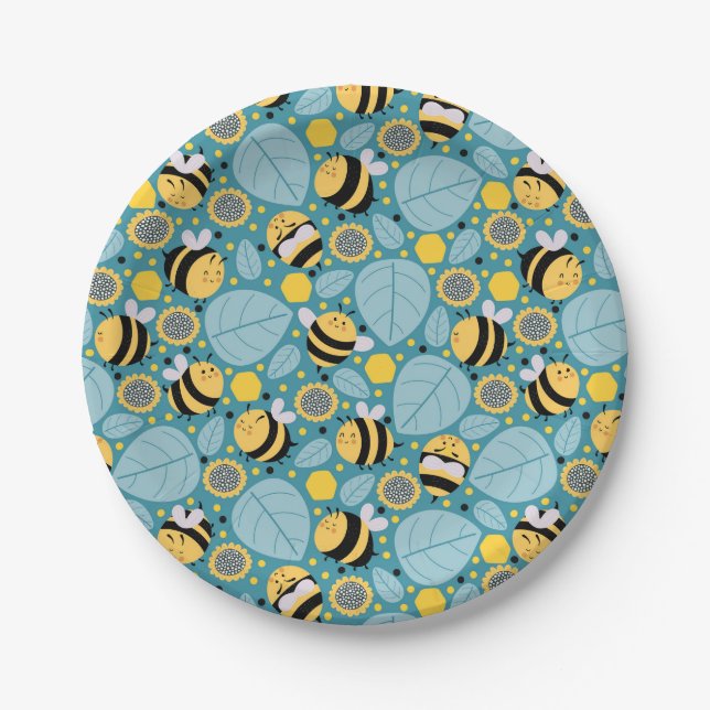 Cute Honey Bee Wrapping Paper Set of 3 Napkins Plate (Front)