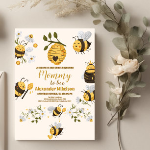 Cute Honey Bee Yellow Floral Greenery Baby Shower Invitation
