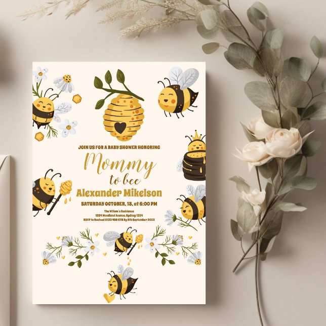 Cute Honey Bee Yellow Floral Greenery Baby Shower Invitation (Creator Uploaded)