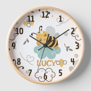 Cute Honey Bees and Combs Clouds Kids Clock