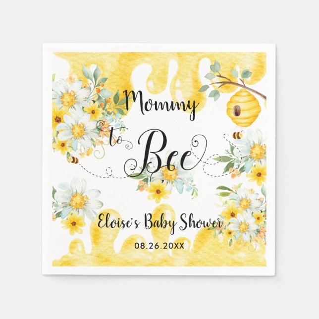 Cute Honey Bees Yellow Floral Baby Shower Napkin (Front)