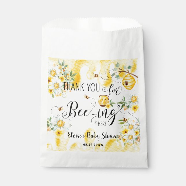 Cute Honey Bees Yellow Floral Birthday Baby Shower Favour Bags (Front)