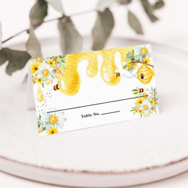 Cute Honey Bees Yellow Floral Birthday Baby Shower Place Card (Creator Uploaded)