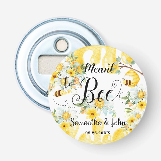 Cute Honey Bees Yellow Floral Wedding Meant to Bee Bottle Opener (Front)