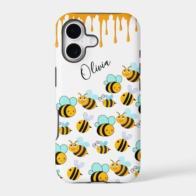 Cute Honey Bumblebees Monogram Name (Back)