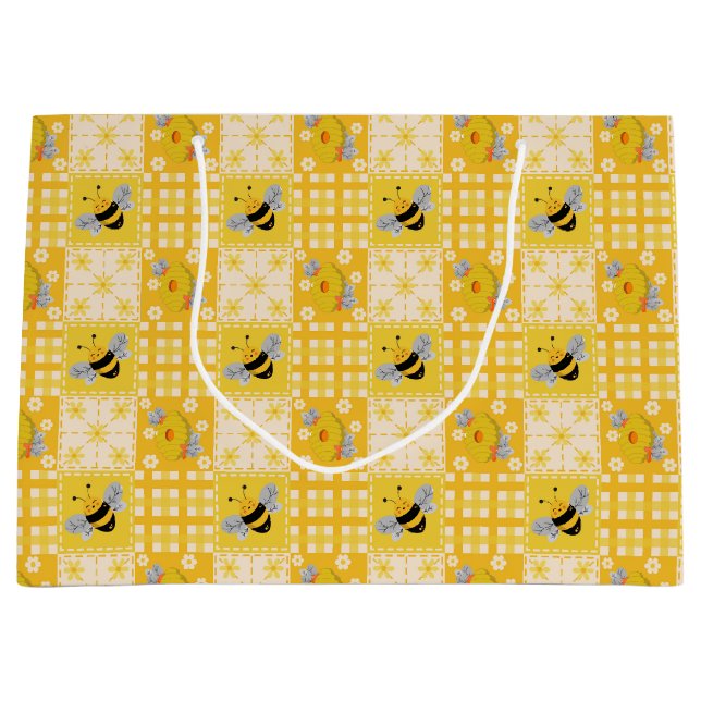 Cute Honeybee and Bee Hives  Large Gift Bag (Front)