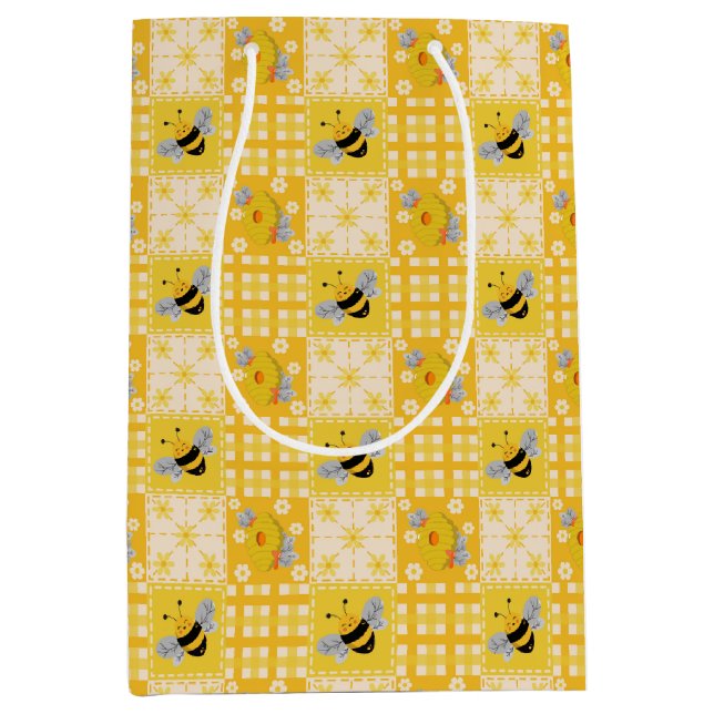 Cute Honeybee and Bee Hives  Medium Gift Bag (Front)