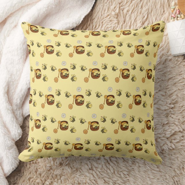 Cute Honeybee with Sweet Honey Throw Pillow (Blanket)