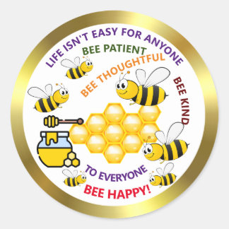 Cute Honeybees Helpful and Happy Classic Round Sticker