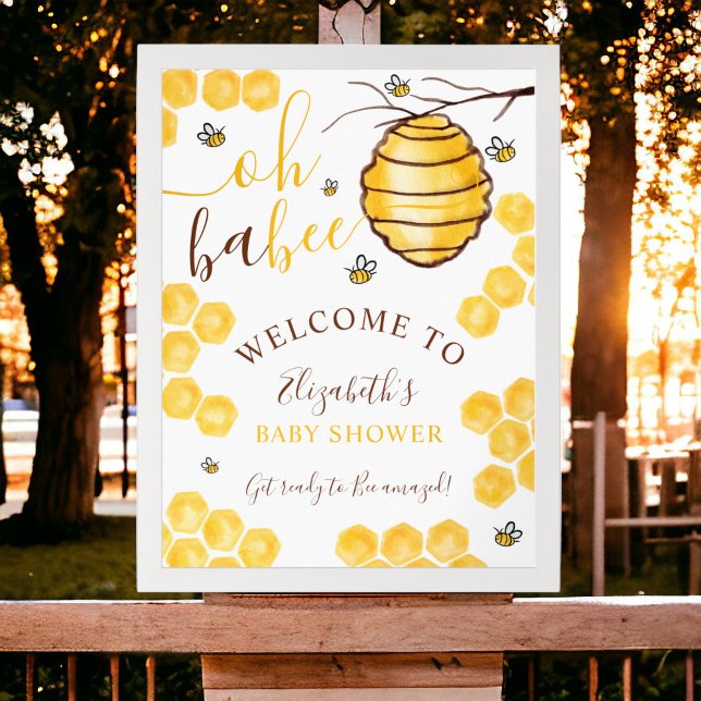 Cute honeycomb beehive welcome baby shower poster (Cute honeycomb beehive welcome baby shower poster)