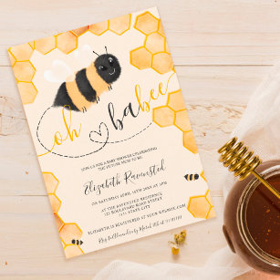 Cute honeycomb bumble bee watercolor baby shower invitation