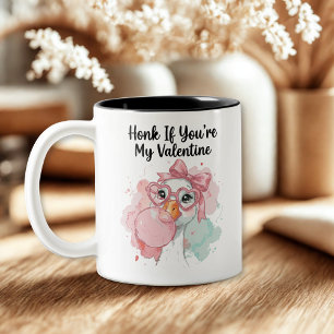 Cute Honk If You’re My Valentine Goose Two-Tone Coffee Mug