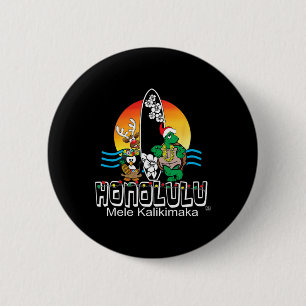 Cute Honolulu Oahu Hawaii Island Surfing Christmas 6 Cm Round Badge