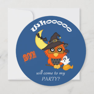Cute Hoot Owl Kids Halloween Party Invitation