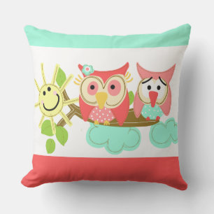Cute Hoot Owls on Branch Animals Sunshine Cushion