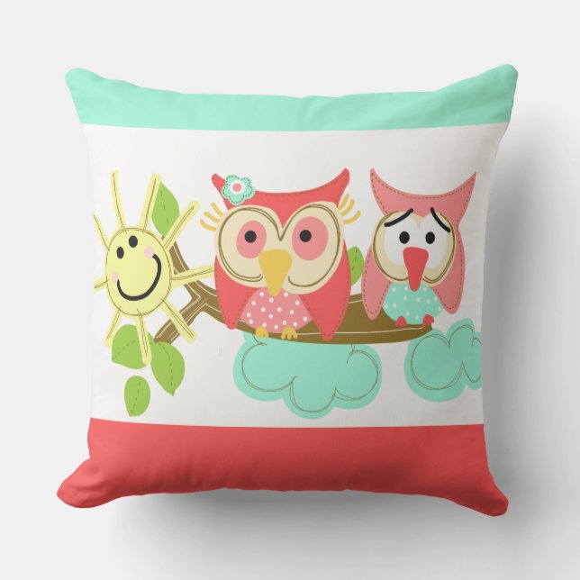 Cute Hoot Owls on Branch Animals Sunshine Cushion (Front)