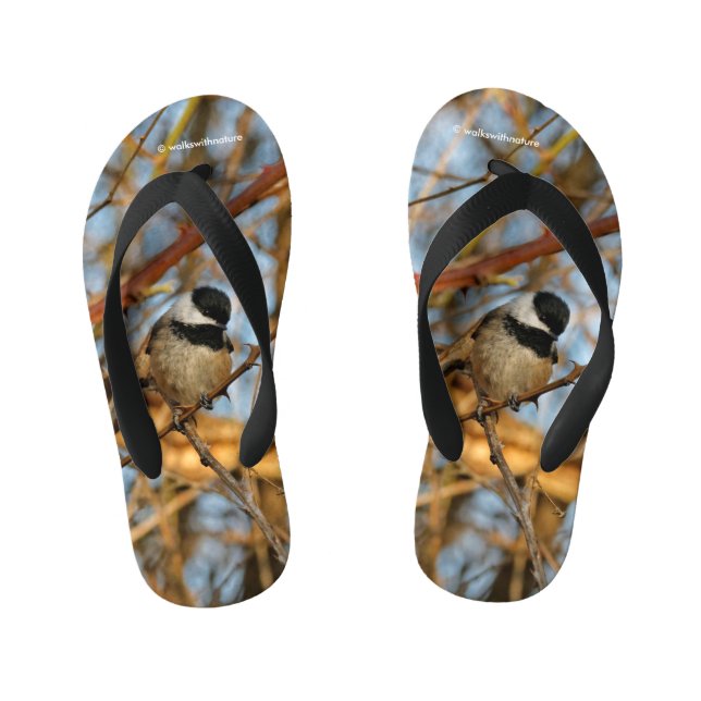 Cute Hopeful Black-Capped Chickadee Songbird Kid's Jandals (Footbed)