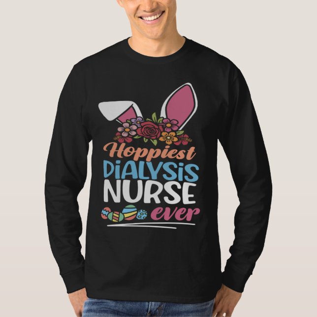 Cute Hoppiest Dialysis Nurse Ever Bunny Ear Red Pl T-Shirt (Front)