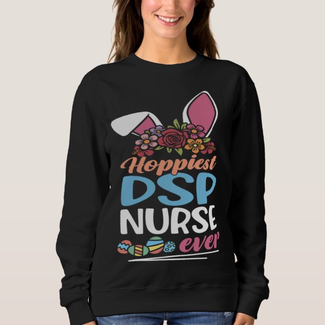 Cute Hoppiest DSP Nurse Ever Bunny Ear Red Plaid E Sweatshirt (Front)