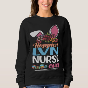 Cute Hoppiest LVN Nurse Ever Bunny Ear Red Plaid E Sweatshirt