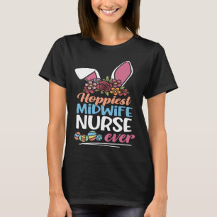 Cute Hoppiest Midwife Nurse Ever Bunny Ear Red Pla T-Shirt