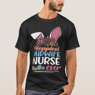 Cute Hoppiest Midwife Nurse Ever Bunny Ear Red Pla T-Shirt