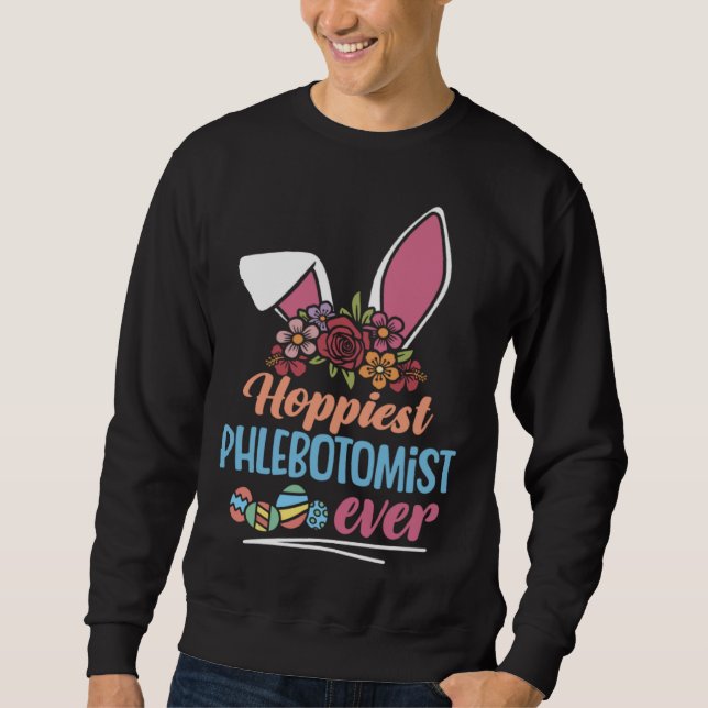 Cute Hoppiest Phlebotomist Ever Bunny Ear Red Plai Sweatshirt (Front)